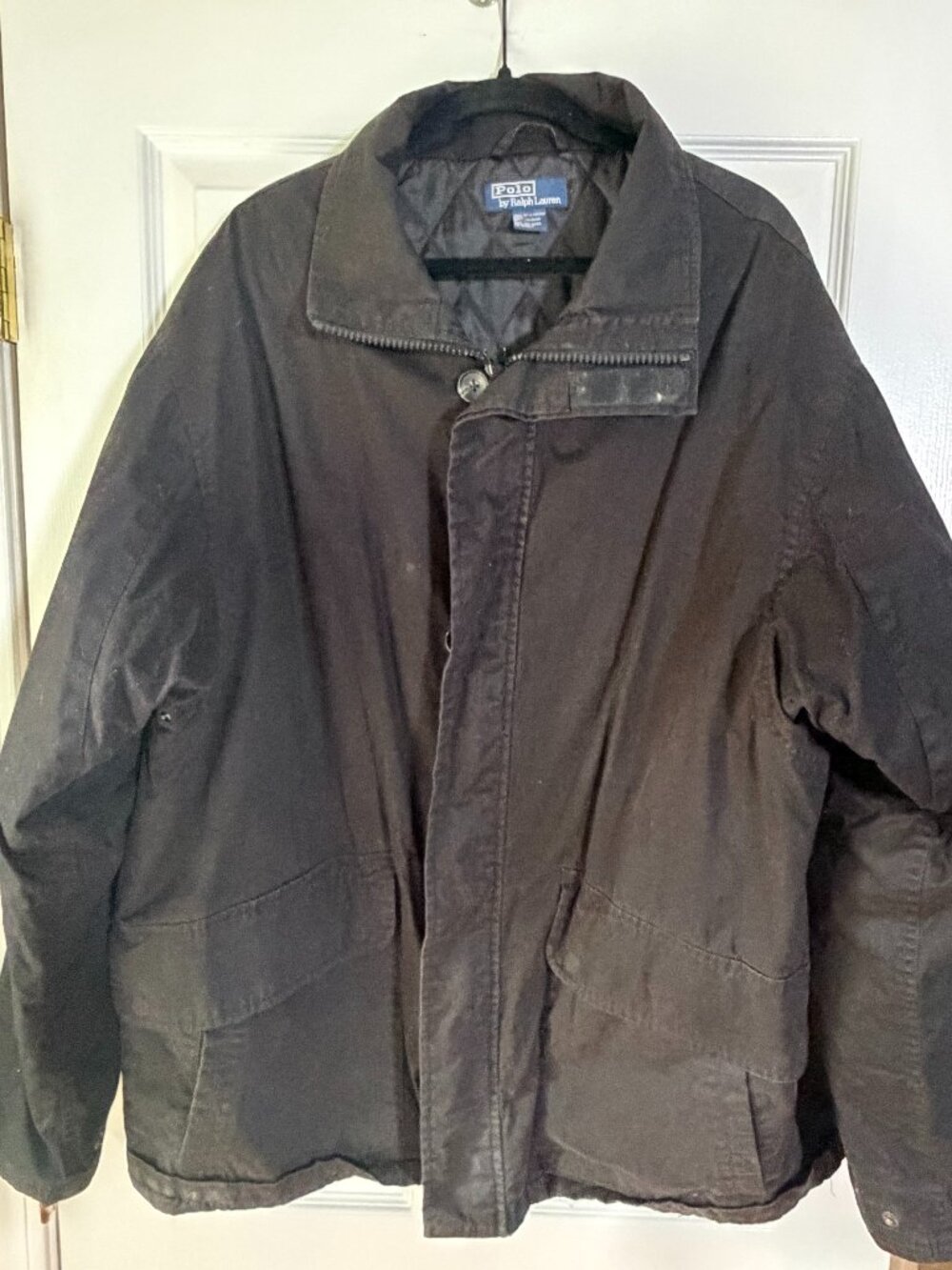 Vintage Polo Ralph Lauren Black Canvas Field Jacket Quilted Utility Barn Coat XL